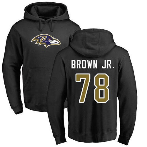 Men Baltimore Ravens Black Orlando Brown Jr. Name and Number Logo NFL Football #78 Pullover Hoodie Sweatshirt